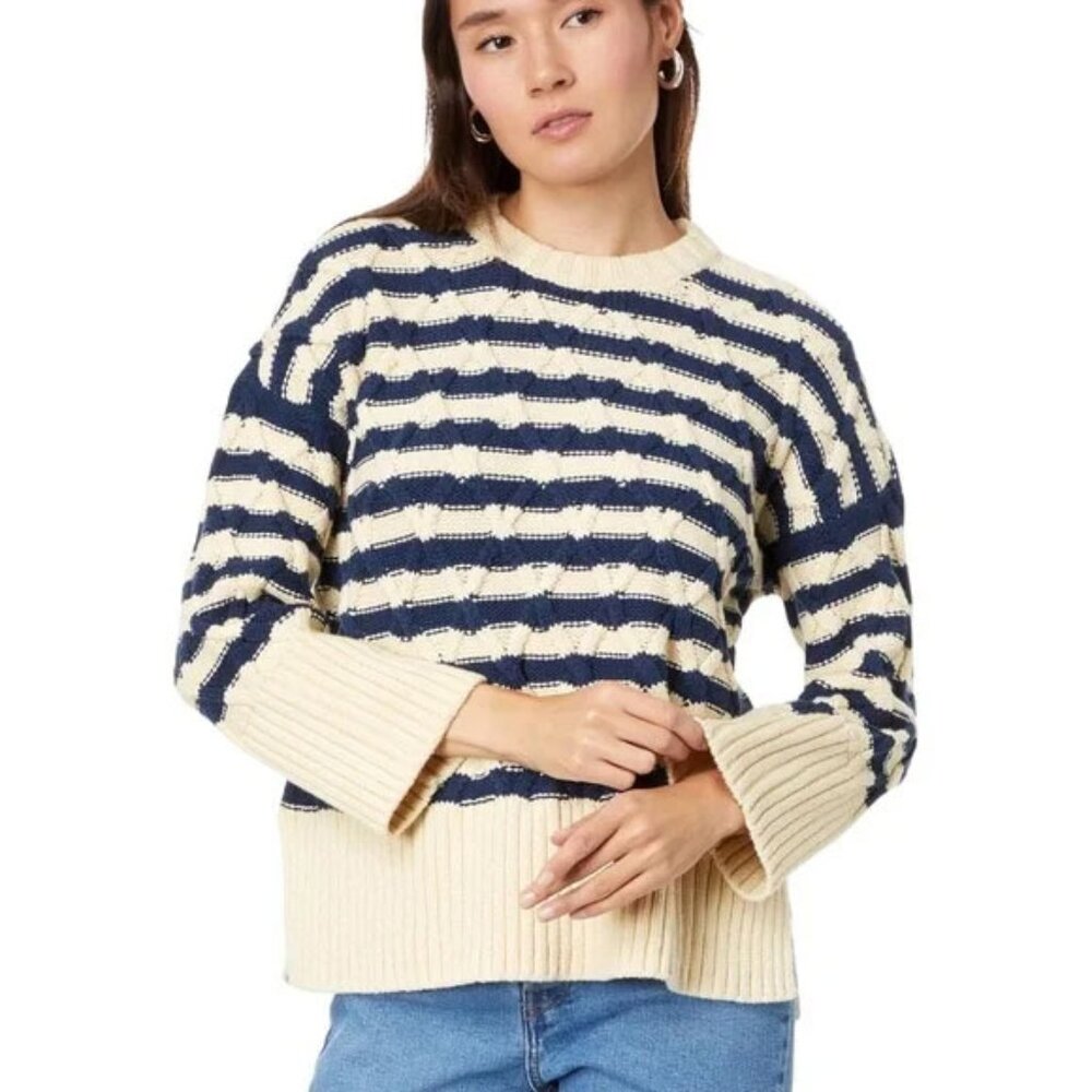Madewell | Cable-Knit Oversized Sweater in Stripe, Size XS